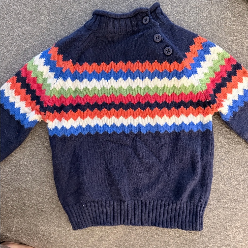 John Lewis Baby Navy Multicolor Zigzag Knit Button-Shoulder Sweater